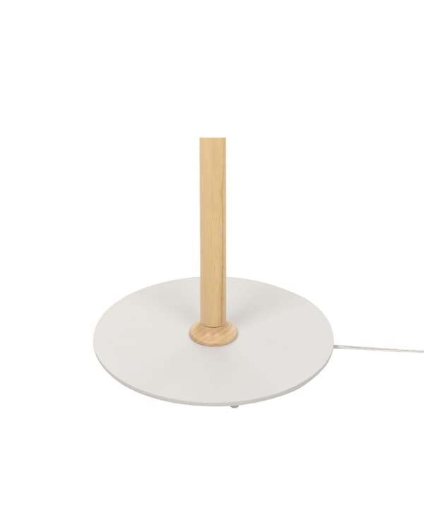 Gulvlampe Hvid metalskærm Egetræsramme Minimalistisk skandinavisk stil