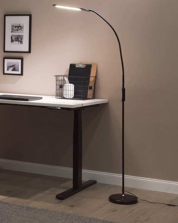Gulvlampe Sort Metal 200 cm LED Standerlampe til Kontor med Lysregulering Læselampe Gulv til Arbejdspladsen Design