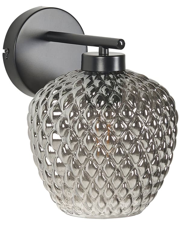 Vegglampe Grå svart jernsokkel Røykfylt skjerm i glass Enkelt lyspunkt Hjemmetilbehør Belysning
