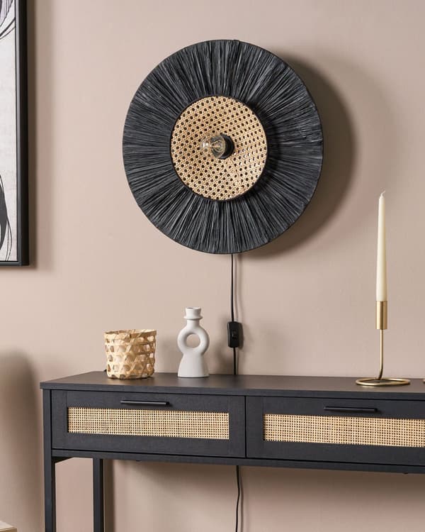 Vegglampe Svart ø 50 cm Papirskjerm Japandi Naturlig stil Dekorativ belysning