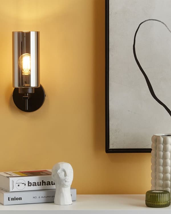 Vegglampe Grå Metall 29 cm Skjerm i røykfarget glass 1 lyskilde Moderne design Belysning Dekorativ