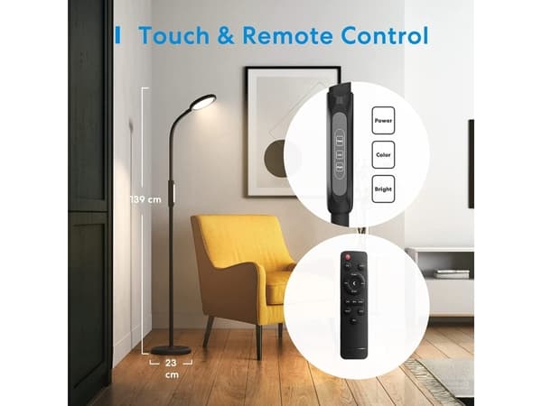 Meross MSL610, Smart golvbelysning, Wi-Fi, Svart, 2700 K, 6000 K, 2,4 GHz