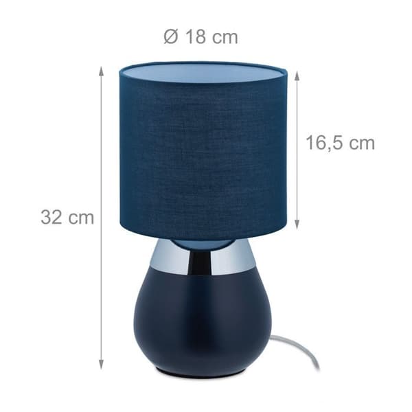 Relaxdays nattduksbordslampa med touch, sockel: E14, indirekt ljus, med skärmlins, H x D: ca 32 x 18 cm, mörkblå