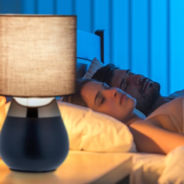 Relaxdays nattduksbordslampa med touch, sockel: E14, indirekt ljus, med skärmlins, H x D: ca 32 x 18 cm, mörkblå