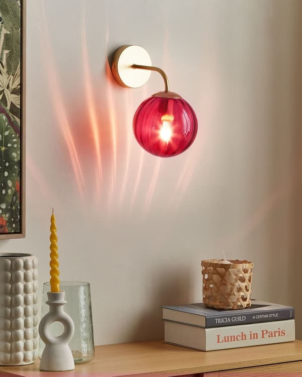 Vegglampe Gull Rød Glass Jern 28 cm Kuleformet skjerm Retro Art Deco Belysning Soverom Stue Sengelampe