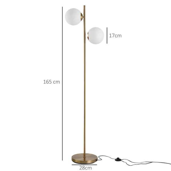 Rootz Floor Lamp - 2-part Glass Lampshade - Modern Decorative - Living Room - Bedroom - Golden/White - 39 x 28 x 165cm