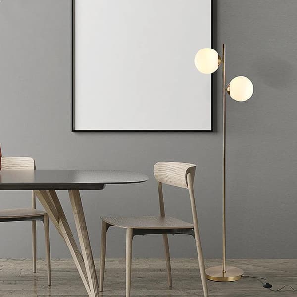 Rootz Floor Lamp - 2-part Glass Lampshade - Modern Decorative - Living Room - Bedroom - Golden/White - 39 x 28 x 165cm