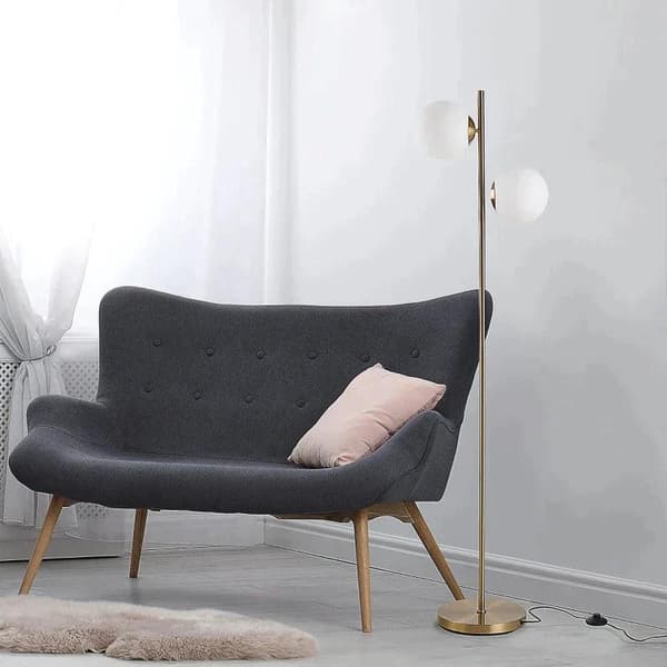 Rootz Floor Lamp - 2-part Glass Lampshade - Modern Decorative - Living Room - Bedroom - Golden/White - 39 x 28 x 165cm