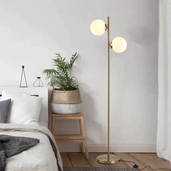 Rootz Floor Lamp - 2-part Glass Lampshade - Modern Decorative - Living Room - Bedroom - Golden/White - 39 x 28 x 165cm