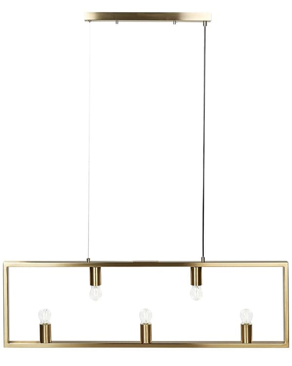 Pendellampe messing metal rektangulær ramme 5 pære glasskærme moderne glam stue spisestue