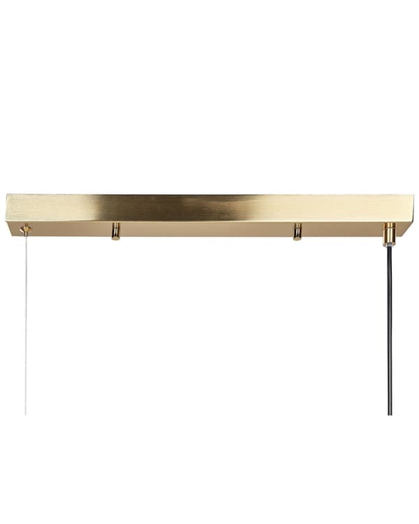 Pendellampe messing metal rektangulær ramme 5 pære glasskærme moderne glam stue spisestue