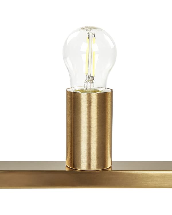Pendellampe messing metal rektangulær ramme 5 pære glasskærme moderne glam stue spisestue