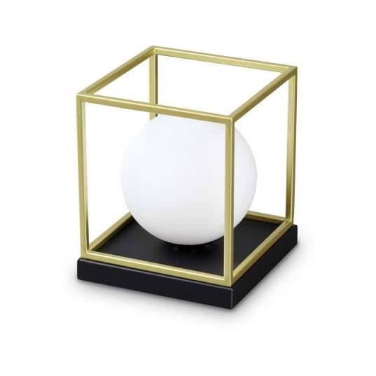 Bordslampa - IDEAL LUX - Lingotto - Svart och guld metall - Blåst vitt glas - E14 40W