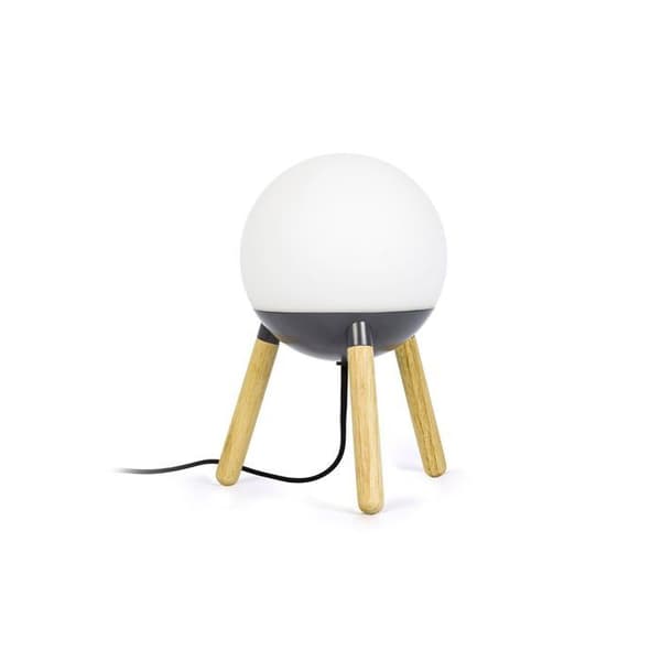 MIN - Tripod Bordslampa Trä/Metall Antracit &amp; Opalinglas H30cm Grå