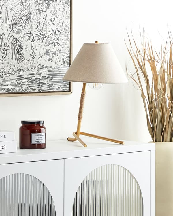 Skrivebordslampe guld stofskærm metal stående lampe belysning til flad stue