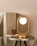 Miniatyrbillede 2 af 9: Skrivebordslampe guld glasskærm rund metal stående lampe belysning til flad stue