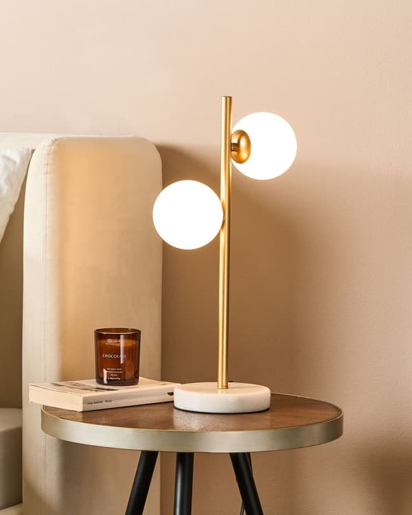 Skrivebordslampe guld glasskærme rund metal stående lampe belysning til flad stue