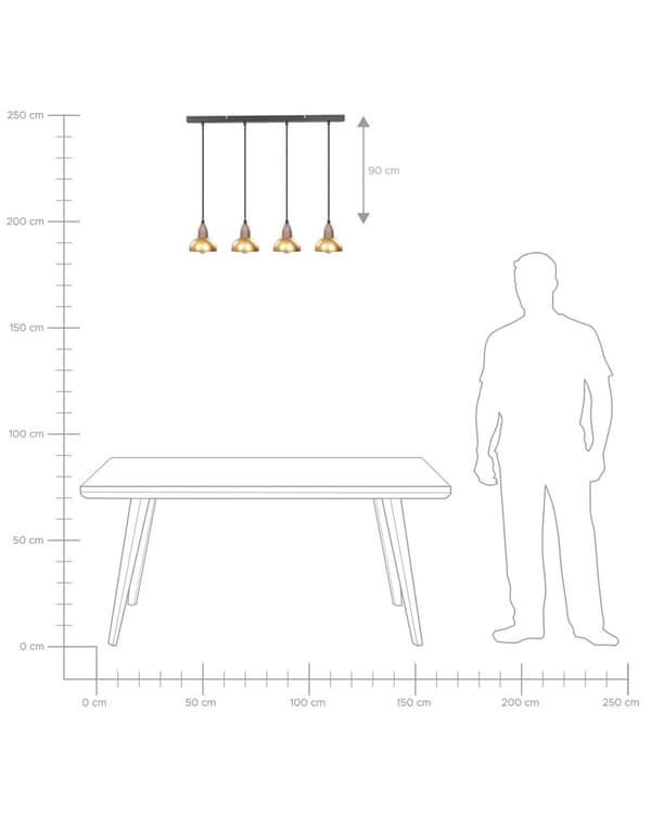 Langbordspendel Messing Jern ø 13 cm 4 Lyskilder Industriel Design Spisebordspendel til Køkken Metallampe Design Hængelampe til Spisebord