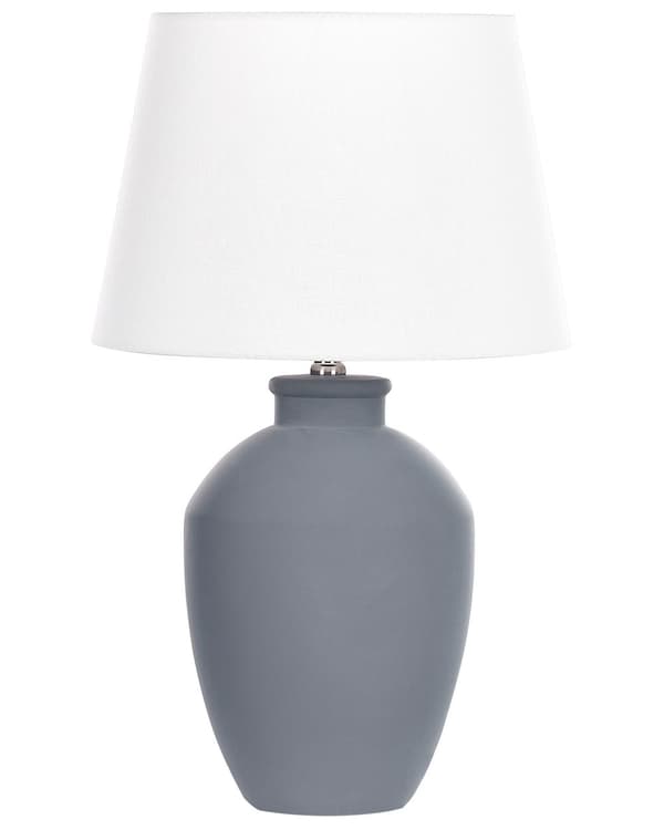 Pöytävalaisin harmaa 55 cm keraaminen pellava sylinterivarjostin hajavalo minimalistinen