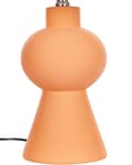 Miniatyrbillede 7 af 9: Bordlampe Orange keramikfod Tromleformet hørskærm Minimalistisk design