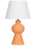 Miniatyrbillede 1 af 9: Bordlampe Orange keramikfod Tromleformet hørskærm Minimalistisk design