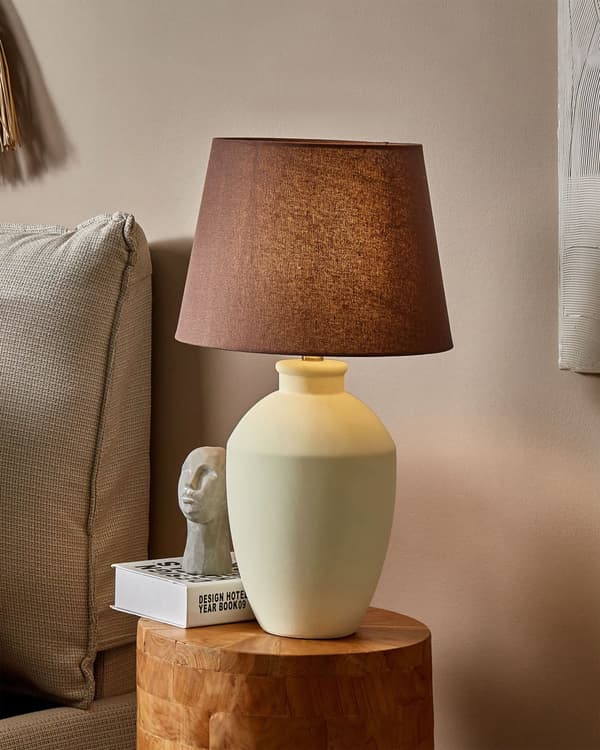 Bordlampe Hvit Keramikk Lampeskjerm i lin Minimalistisk design Belysning Dekorativ Nattlampe