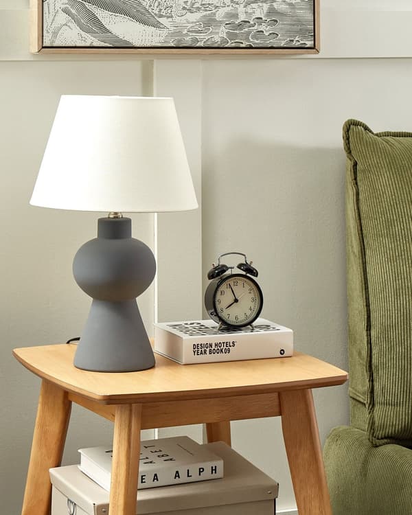 Bordlampe Grå Keramikk Lampeskjerm i lin Minimalistisk design Belysning Dekorativ Nattlampe