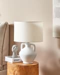 Miniatyrbilde 4 av 10: Bordlampe Hvit Keramikk Lampeskjerm i lin Minimalistisk design Belysning Dekorativ Nattlampe