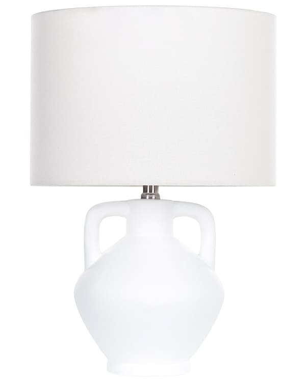 Bordlampe Hvit Keramikk Lampeskjerm i lin Minimalistisk design Belysning Dekorativ Nattlampe