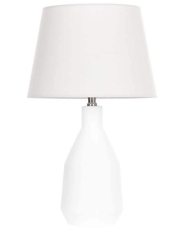 Bordlampe Hvid keramikfod Linnedskærm 53 cm Stoftromle Sengekant Stue Soveværelse Belysning Traditionel
