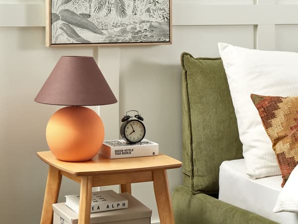 Bordlampe Brun Orange Terrakotta 41 cm Dekorativ Natbordslampe med Stof Lampeskærm Stue Soveværelse Tilbehør Indretning