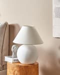 Miniatyrbillede 4 af 9: Bordlampe Hvid Keramik 41 cm Dekorativ Natbordslampe med Stof Lampeskærm Stue Soveværelse Tilbehør Indretning