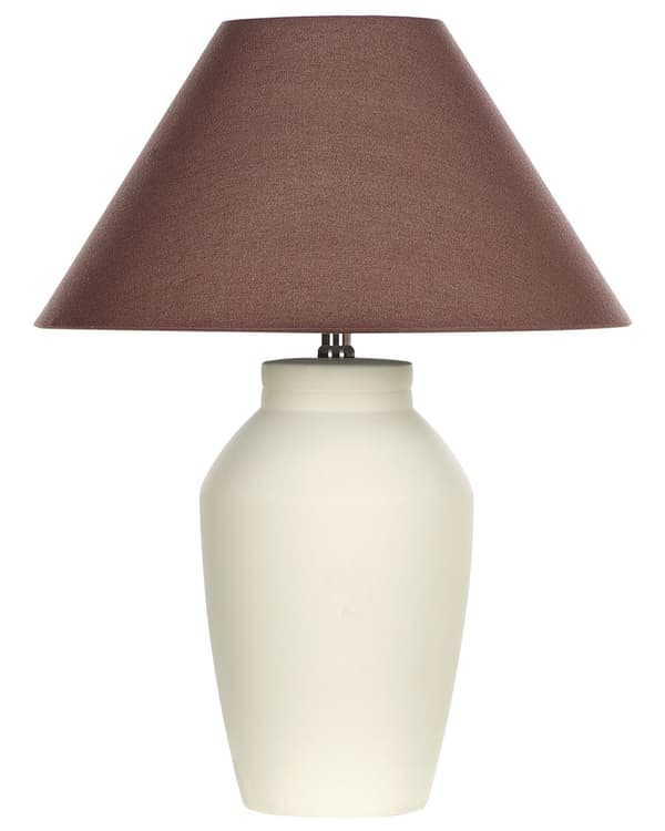 Bordlampe Beige keramikfod Linnedskærm 52 cm stof tromle Brun Sengekant Stue Soveværelse Belysning Traditionel