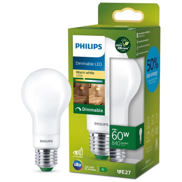 LED E27 Normal 4W (60W) Frost Dæmpbar 840lm 2700K Energiklasse A