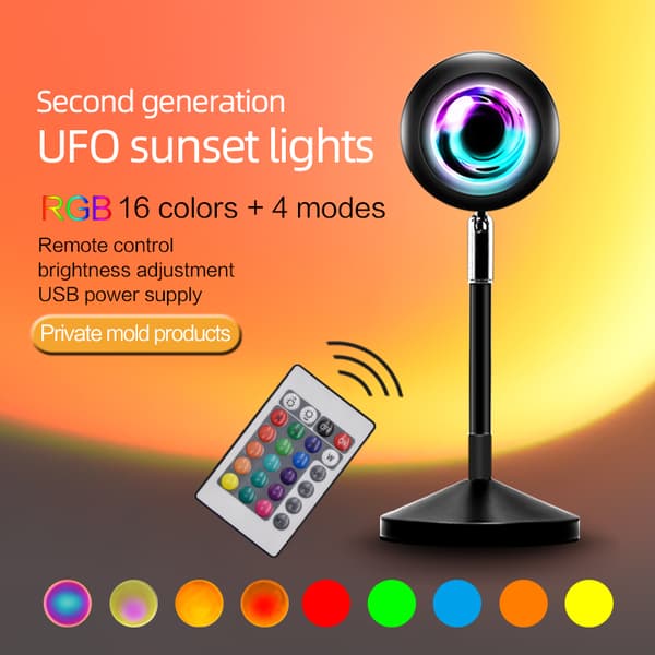INF Bordlampe "Sunset" - Projektering af solnedgangen, 16 farver, fjernbetjening Sort
