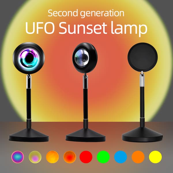 INF Bordlampe "Sunset" - Projektering af solnedgangen, 16 farver, fjernbetjening Sort