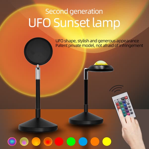 INF Bordlampe "Sunset" - Projektering af solnedgangen, 16 farver, fjernbetjening Sort