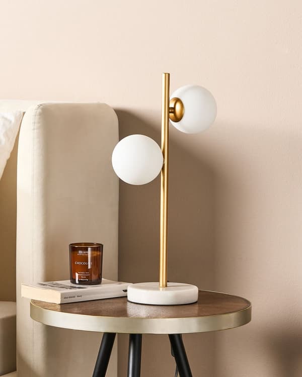 Bordlampe Gull Lampeskjerm i glass 2 lyskilder Jernstangramme Moderne design Belysning Tilbehør