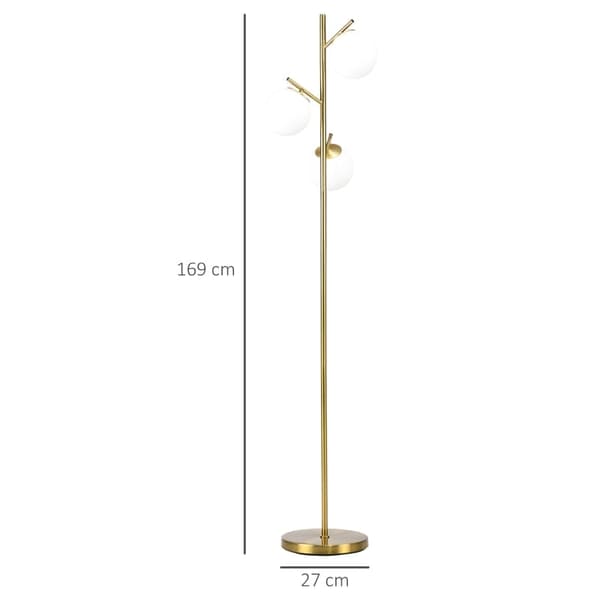 Rootz gulvlampe - Retro Design - Stabil metalsokkel - Glat stang - Langt strømkabel - 3 lampeskærme - Velegnet til LED - Jern+Glas - Guld+Hvid - Ø27 x