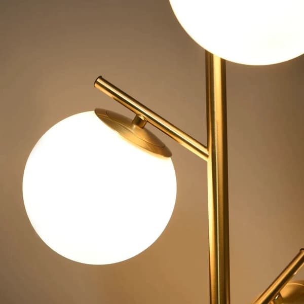 Rootz gulvlampe - Retro Design - Stabil metalsokkel - Glat stang - Langt strømkabel - 3 lampeskærme - Velegnet til LED - Jern+Glas - Guld+Hvid - Ø27 x