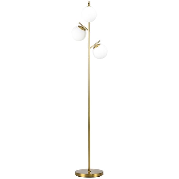 Rootz gulvlampe - Retro Design - Stabil metalsokkel - Glat stang - Langt strømkabel - 3 lampeskærme - Velegnet til LED - Jern+Glas - Guld+Hvid - Ø27 x