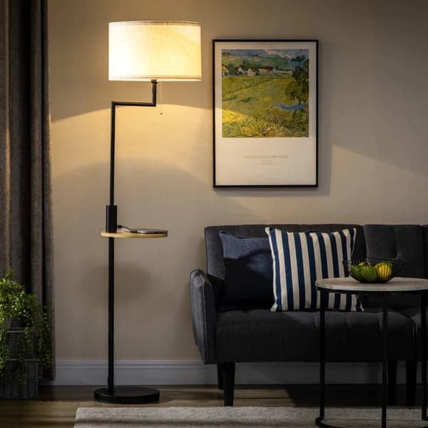 Rootz Golvlampa Inklusive hylla - Bordslampor - Kedjelyft - E 27 - 40 W - Bambu - Natur + Svart - 40L x 40W x 168H cm