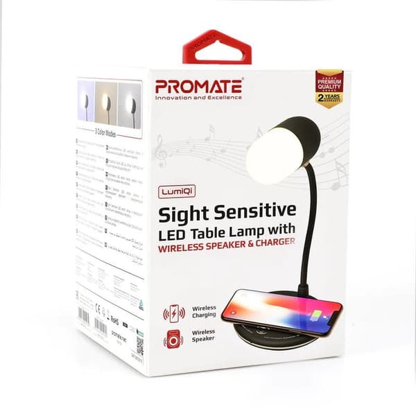 PROMATE LumiQi LED Table Lamp with Wireless charging and Bluetooth speaker