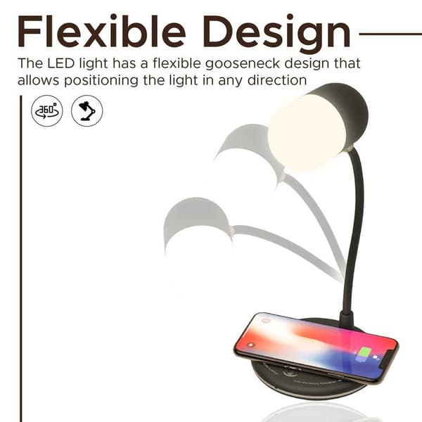 PROMATE LumiQi LED Table Lamp with Wireless charging and Bluetooth speaker