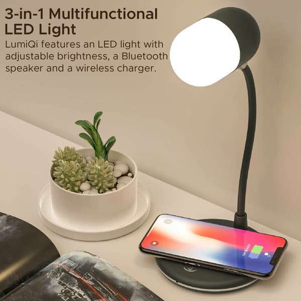PROMATE LumiQi LED Table Lamp with Wireless charging and Bluetooth speaker