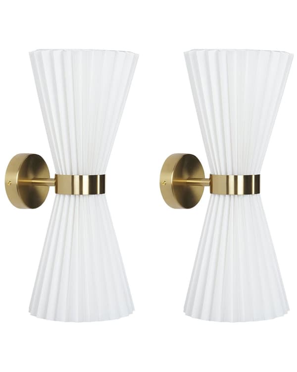 Sett med 2 Vegglamper Hvit Stoffskjerm Messingdetaljer Metall Moderne glamourstil Stue Kontor Soverom