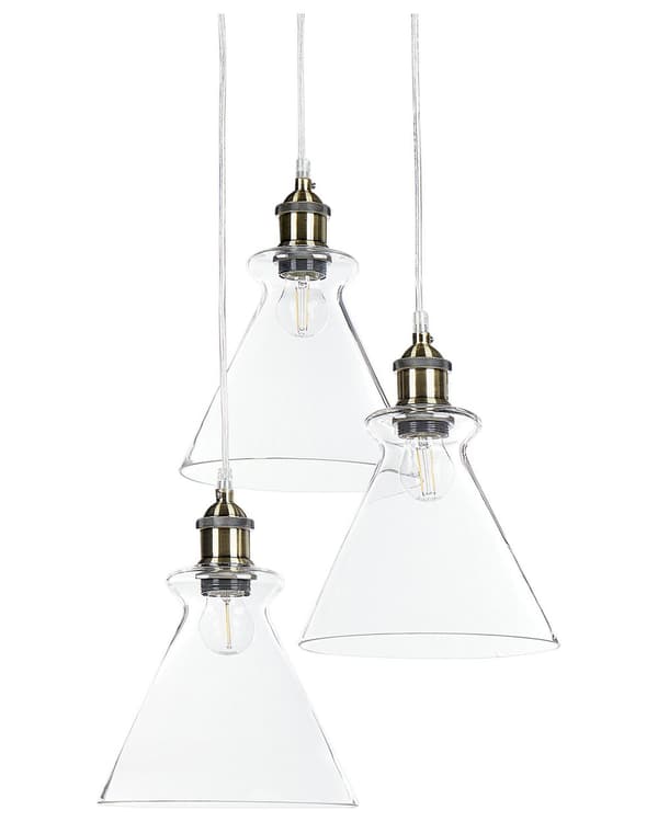 Klyngependel Glas ø 20 cm 3 Lyskilder Industriel Design Spisebordslampe til Køkken med Lampeskærme Kegleform Hængelampe til Spisebord
