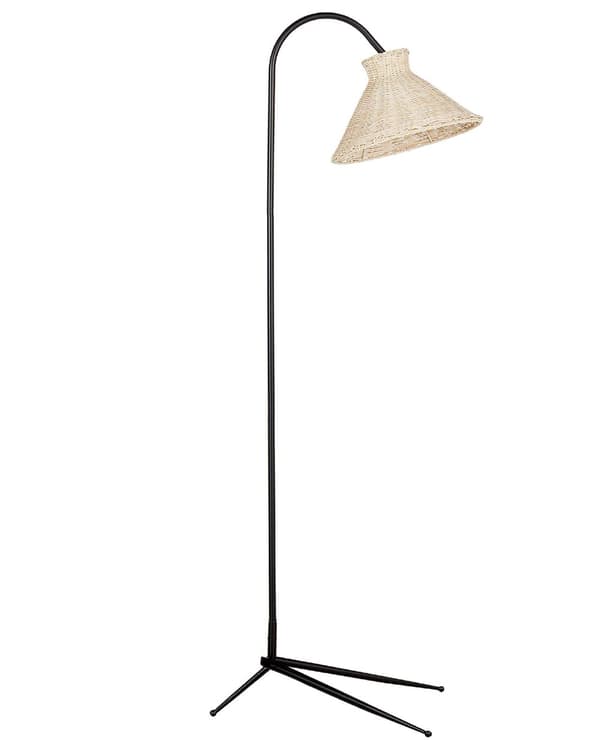 Gulvlampe Rattan 148 cm Boho Standerlampe Kegle Lampeskærm Lampe til Gulv Læselampe Belysning til Stuen