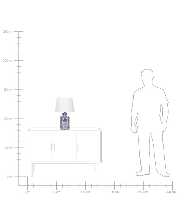 Pöytävalaisin valkoinen sininen 53 cm posliini pellava sylinterivarjostin käsintehty kuvioitu moderni