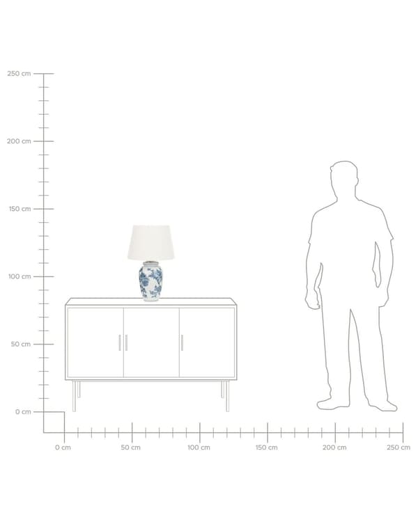 Pöytävalaisin valkoinen sininen 54 cm posliini pellava sylinterivarjostin käsintehty kuvioitu perinteinen